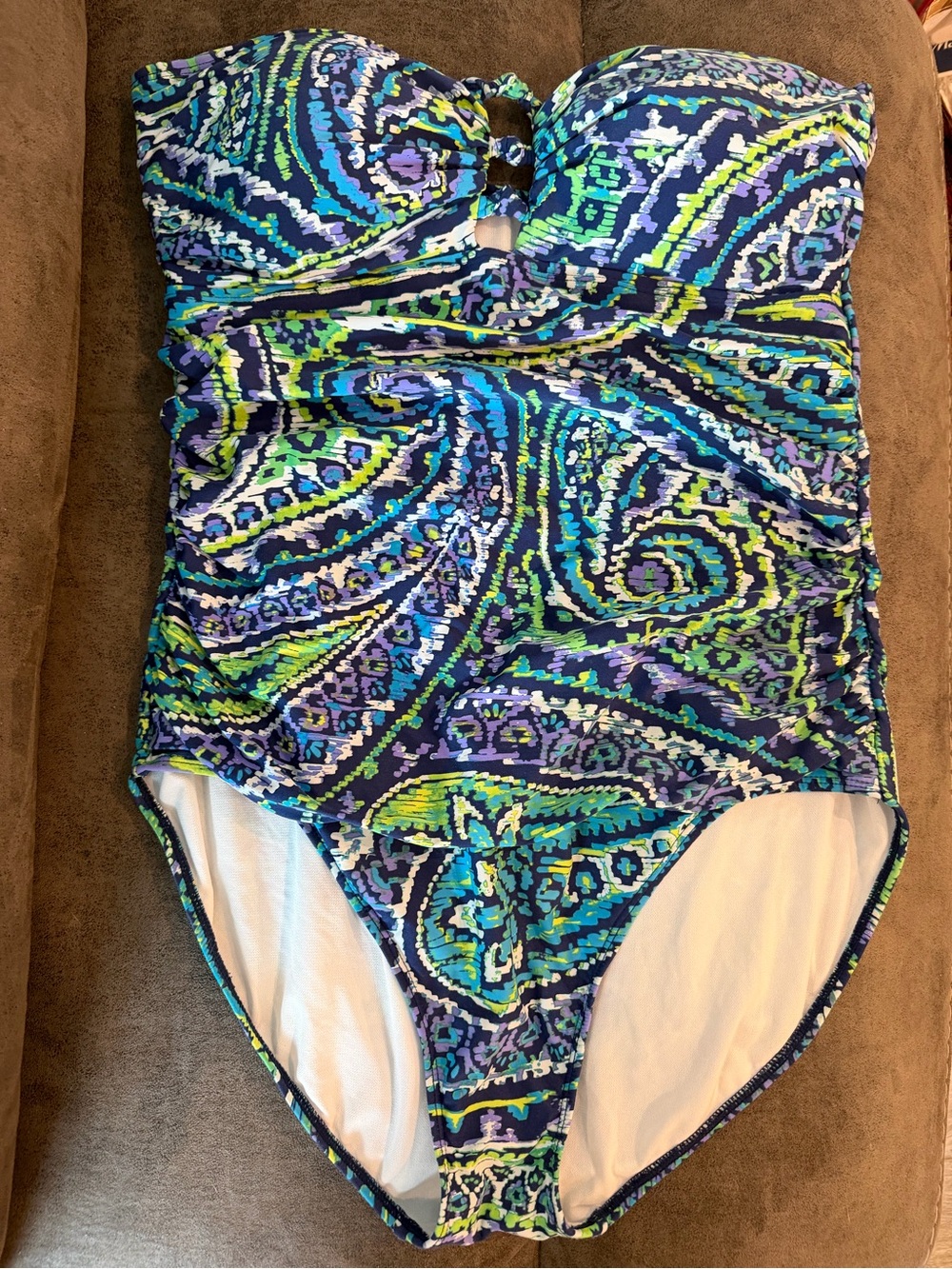 Ralph Lauren Blue, Green & Purple Paisley One-Piece Swimsuit